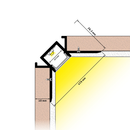 Aluminium-Eckprofil Einbau für Gips / Trockenbau für LED-Streifen bis 12mm