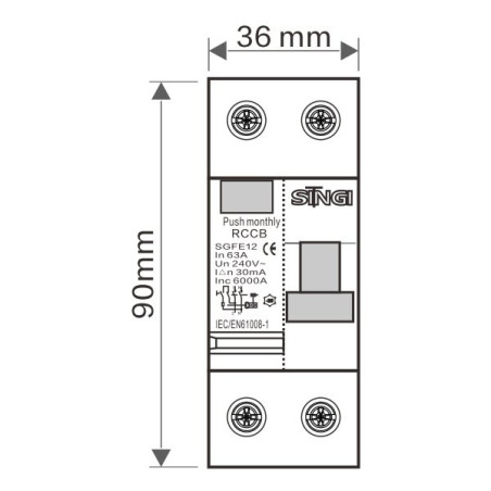 Residual current circuit breaker 2P 6kA